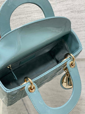 Dior M0538 Small Lady My ABCDior Bag Lake Blue Patent Cannage Calfskin - Default Title - View 7