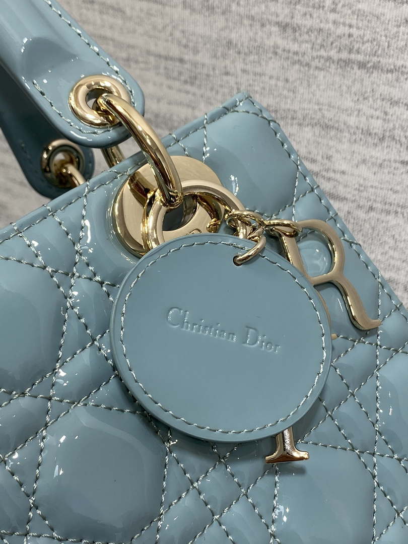 Dior M0538 Small Lady My ABCDior Bag Lake Blue Patent Cannage Calfskin