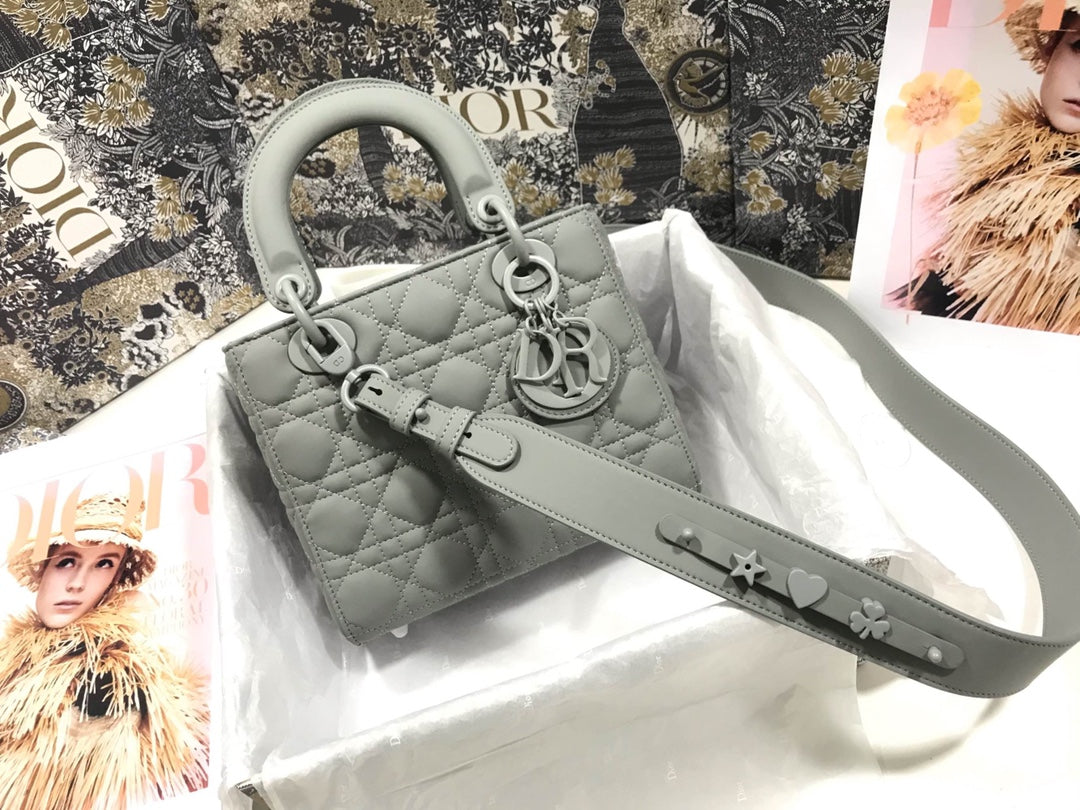 Dior Small Lady My ABCDior Bag Lambskin M0538 logo gray - Default Title - View 1