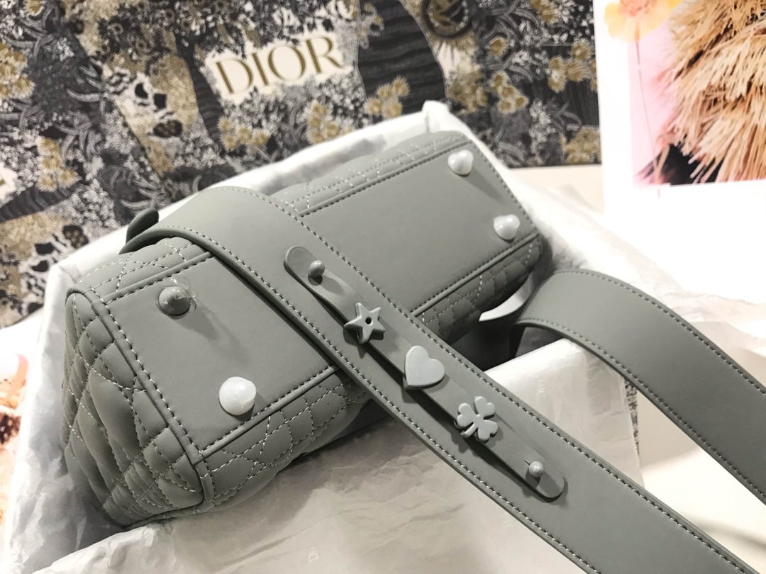 Dior Small Lady My ABCDior Bag Lambskin M0538 logo gray - Default Title - View 4