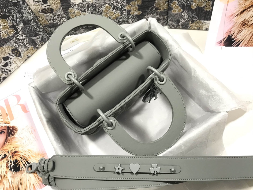 Dior Small Lady My ABCDior Bag Lambskin M0538 logo gray - Default Title - View 7