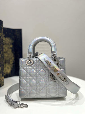 Dior M0538 Small Lady My ABCDior Bag Metallic Silver-Tone Cannage Calfskin - Default Title - View 1