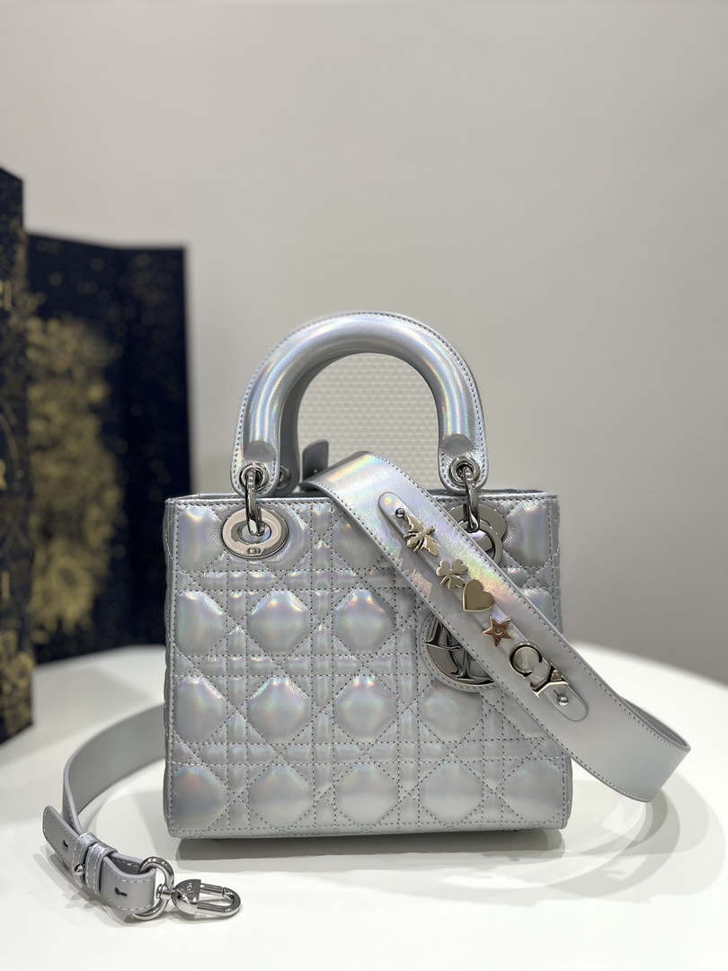 Dior M0538 Small Lady My ABCDior Bag Metallic Silver-Tone Cannage Calfskin - Default Title - View 1