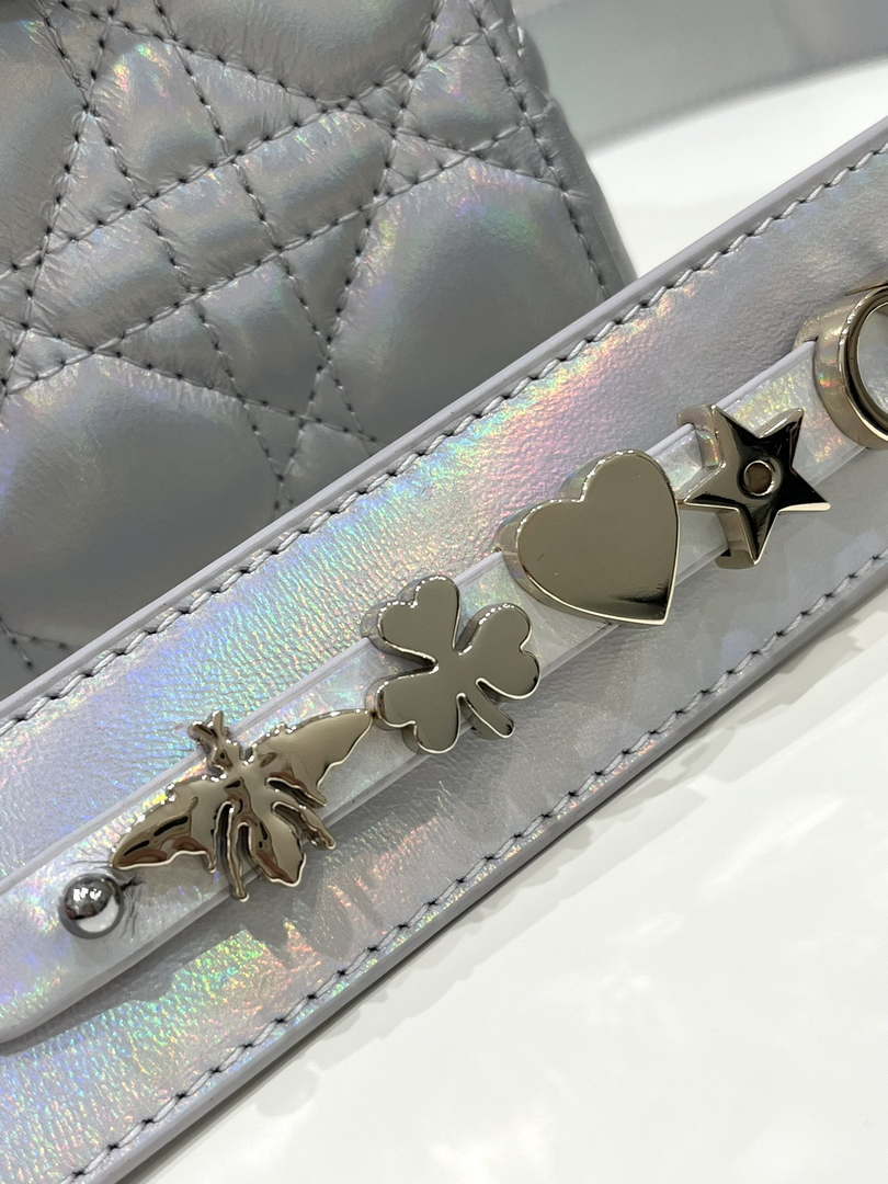 Dior M0538 Small Lady My ABCDior Bag Metallic Silver-Tone Cannage Calfskin