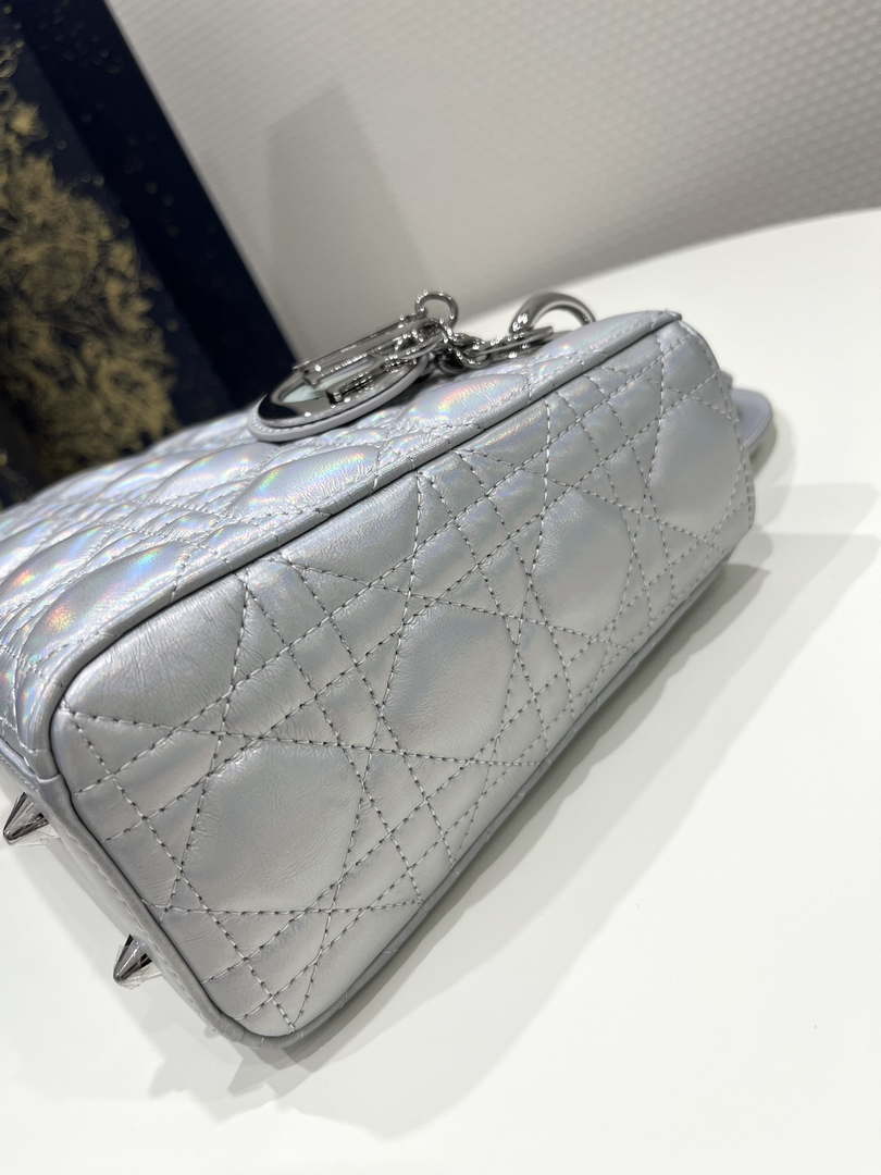 Dior M0538 Small Lady My ABCDior Bag Metallic Silver-Tone Cannage Calfskin