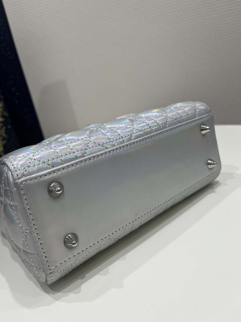 Dior M0538 Small Lady My ABCDior Bag Metallic Silver-Tone Cannage Calfskin
