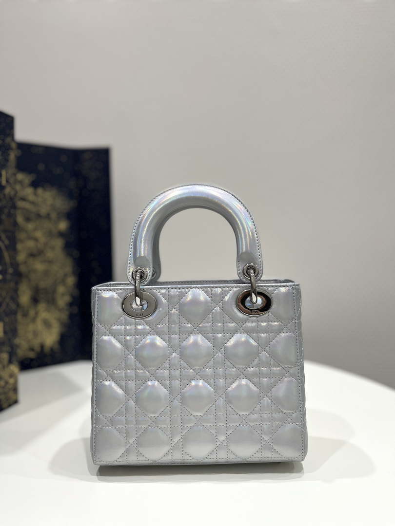 Dior M0538 Small Lady My ABCDior Bag Metallic Silver-Tone Cannage Calfskin