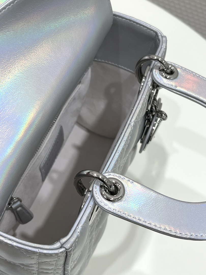 Dior M0538 Small Lady My ABCDior Bag Metallic Silver-Tone Cannage Calfskin - Default Title - View 8