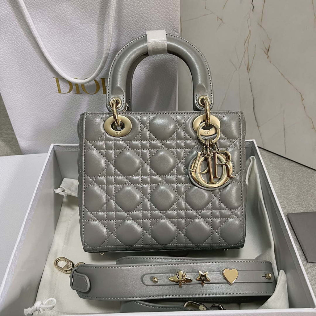 Dior M0538 Small Lady My ABCDior Bag Pearlescent gray Cannage Lambskin