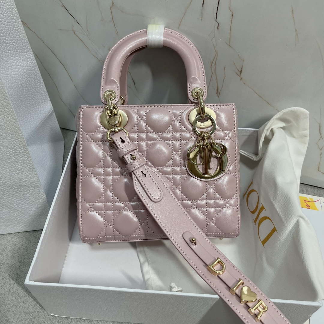 Dior M0538 Small Lady My ABCDior Bag Pearlescent Pink Cannage Lambskin - Default Title - View 1