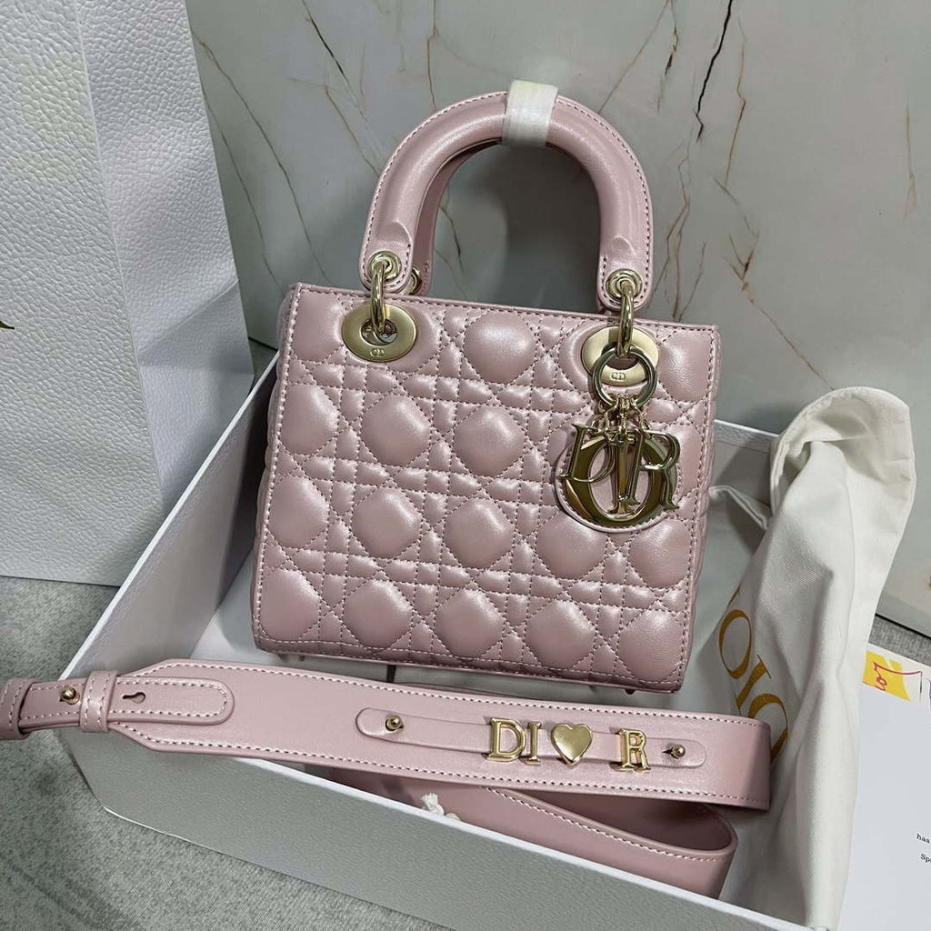 Dior M0538 Small Lady My ABCDior Bag Pearlescent Pink Cannage Lambskin