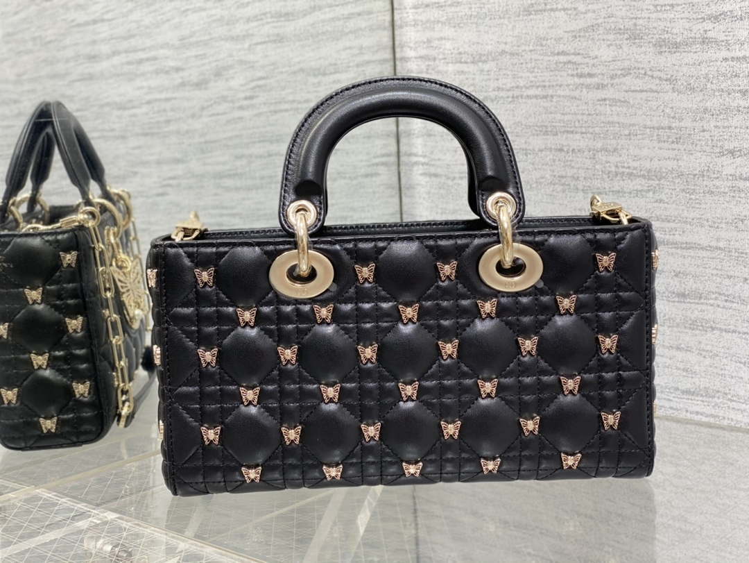Dior M0540 Medium Lady D-Joy Bag Black Cannage Lambskin with Gold-Finish Butterfly Studs - Default Title - View 5