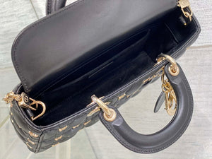 Dior M0540 Medium Lady D-Joy Bag Black Cannage Lambskin with Gold-Finish Butterfly Studs - Default Title - View 8
