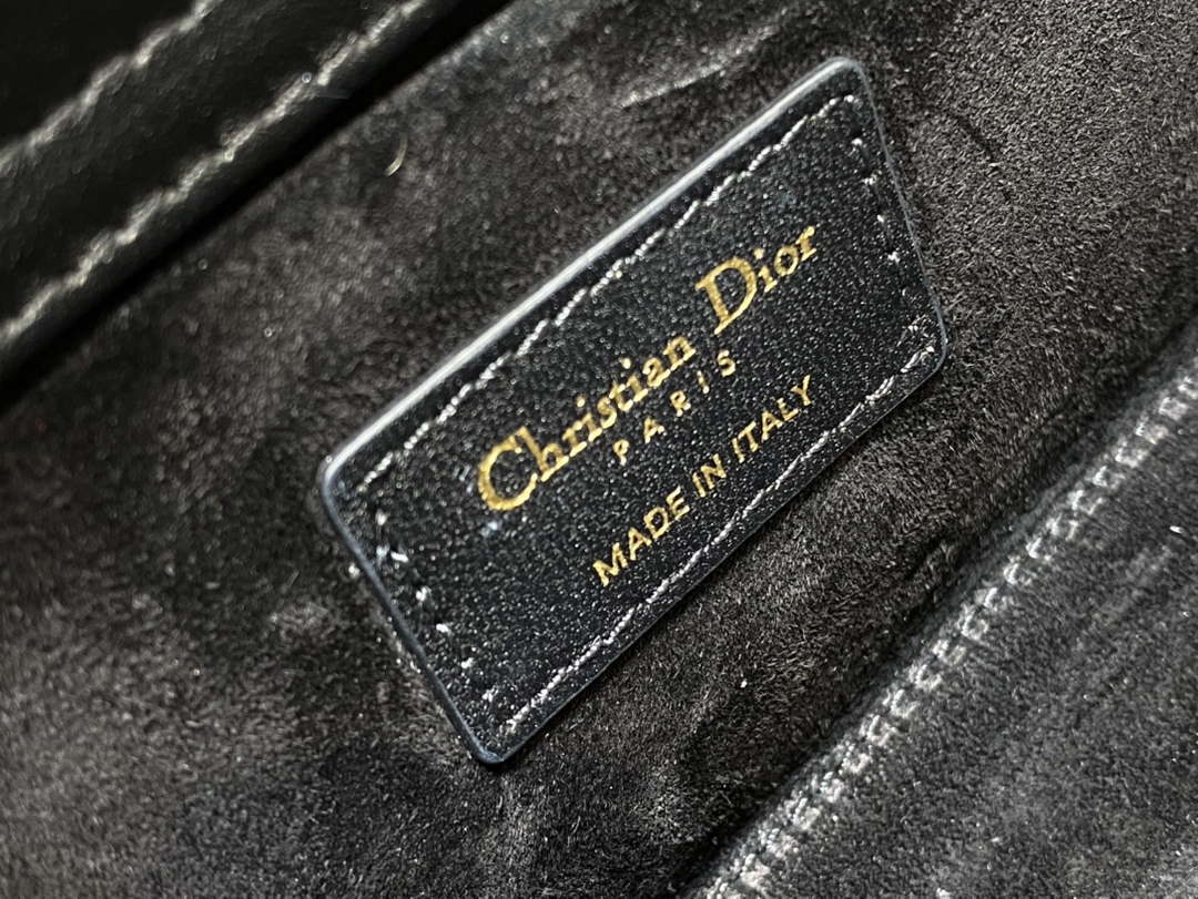 Dior M0540 Medium Lady D-Joy Bag Black Cannage Lambskin with Gold-Finish Butterfly Studs
