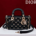 Dior M0540 Medium Lady D-Joy Bag Black Cannage Lambskin with Gold-Finish Sun Studs - Default Title - View 1