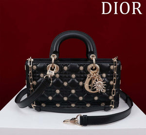 Dior M0540 Medium Lady D-Joy Bag Black Cannage Lambskin with Gold-Finish Sun Studs - Default Title - View 1