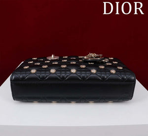 Dior M0540 Medium Lady D-Joy Bag Black Cannage Lambskin with Gold-Finish Sun Studs - Default Title - View 3