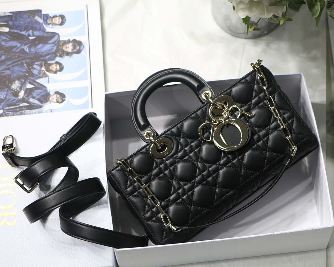 Dior M0540 Medium Lady D-Joy Bag Black Cannage Lambskin With Heart Motif - Default Title - View 1