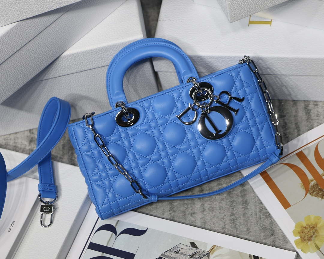 Dior M0540 Medium Lady D-Joy Bag Blue Cannage Lambskin With Heart Motif - Default Title - View 1