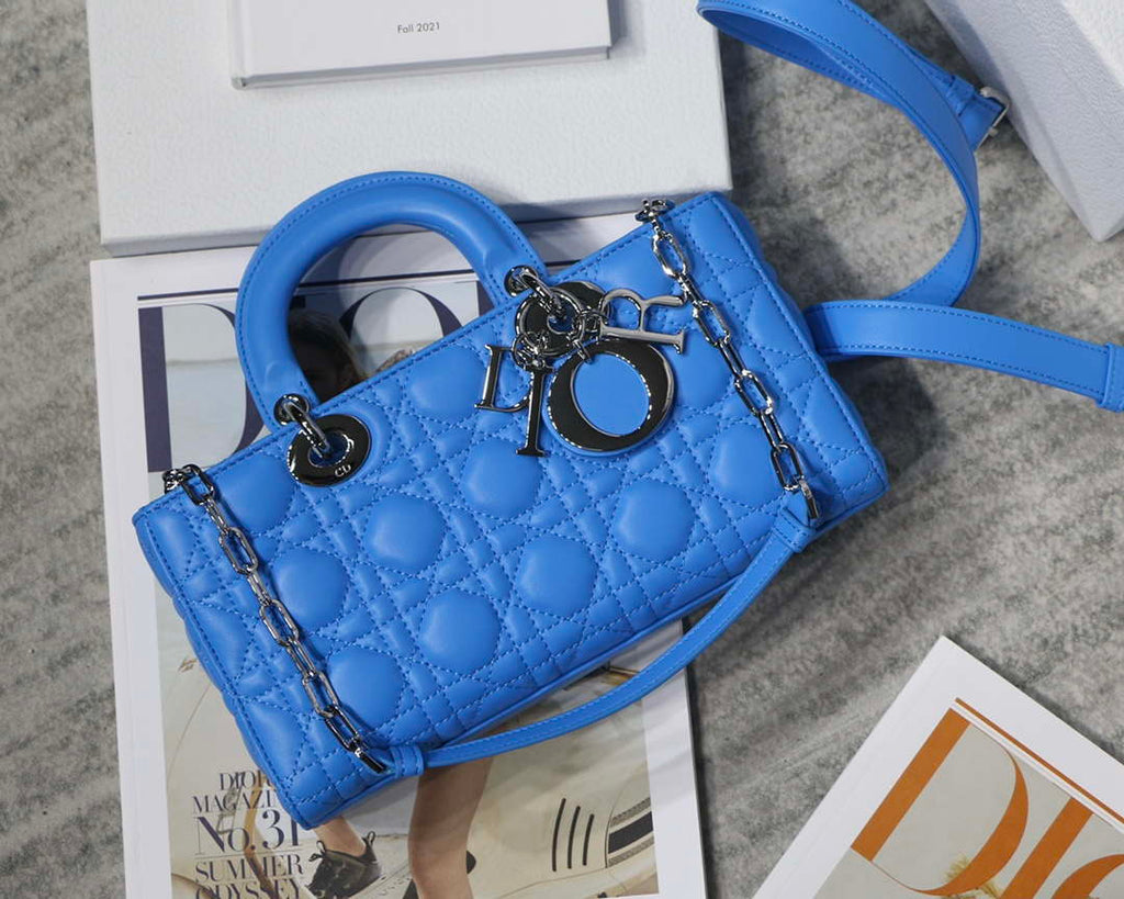 Dior M0540 Medium Lady D-Joy Bag Blue Cannage Lambskin With Heart Motif