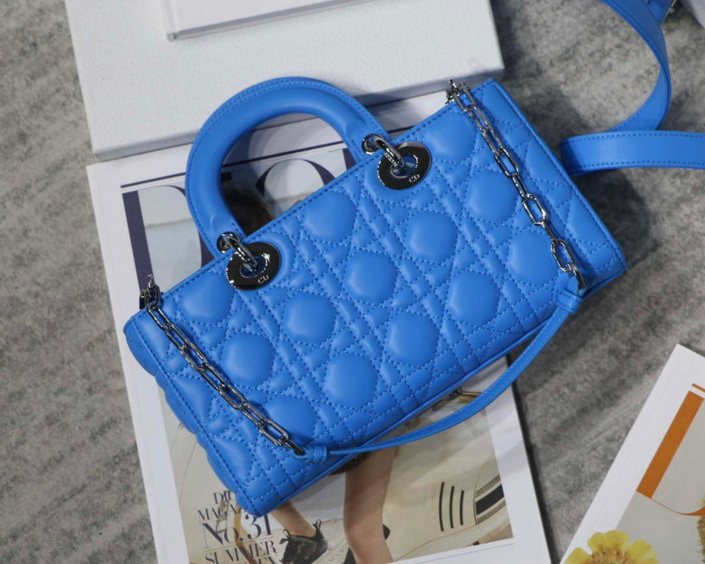 Dior M0540 Medium Lady D-Joy Bag Blue Cannage Lambskin With Heart Motif