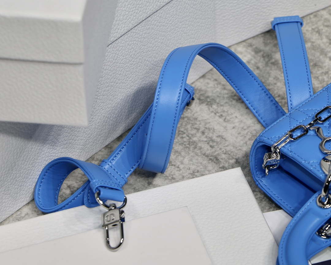 Dior M0540 Medium Lady D-Joy Bag Blue Cannage Lambskin With Heart Motif - Default Title - View 6