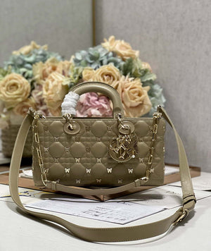 Dior M0540 Medium Lady D-Joy Bag Green Cannage Lambskin with Gold-Finish Butterfly Studs - Default Title - View 1