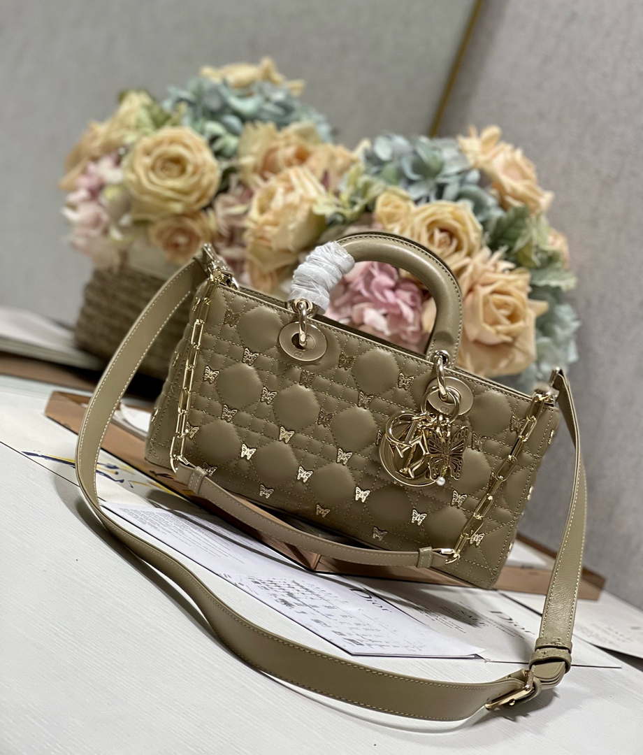 Dior M0540 Medium Lady D-Joy Bag Green Cannage Lambskin with Gold-Finish Butterfly Studs - Default Title - View 2