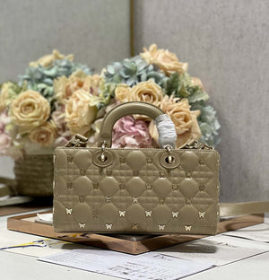 Dior M0540 Medium Lady D-Joy Bag Green Cannage Lambskin with Gold-Finish Butterfly Studs - Default Title - View 5