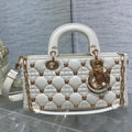 Dior M0540 Medium Lady D-Joy Bag  White Cannage Lambskin with Gold-Finish Butterfly Studs - Default Title - View 1