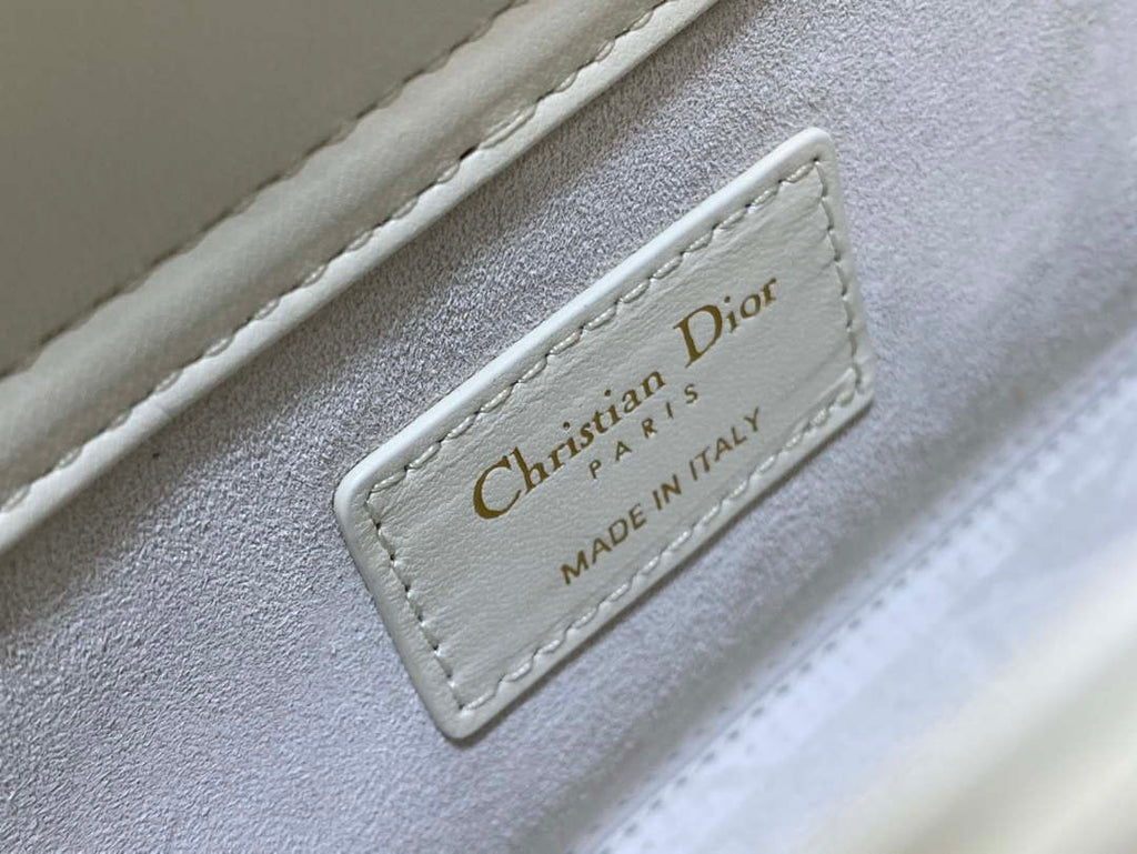 Dior M0540 Medium Lady D-Joy Bag  White Cannage Lambskin with Gold-Finish Butterfly Studs
