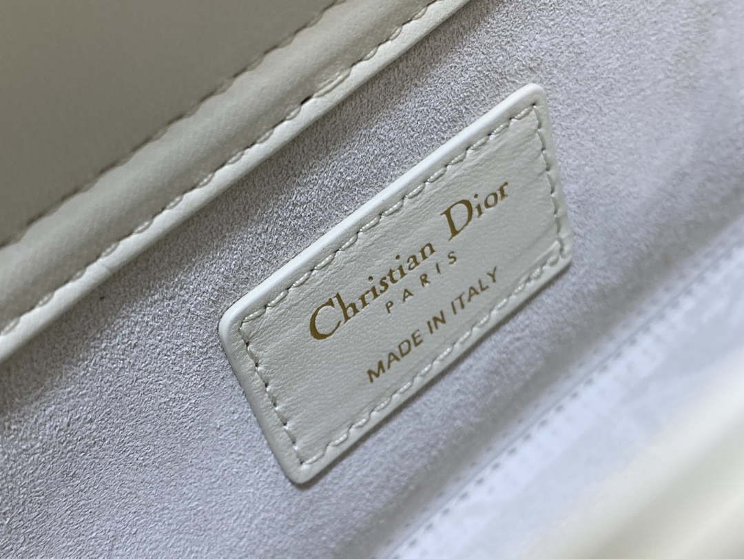 Dior M0540 Medium Lady D-Joy Bag  White Cannage Lambskin with Gold-Finish Butterfly Studs