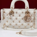 Dior M0540 Medium Lady D-Joy Bag White Cannage Lambskin with Gold-Finish Sun Studs - Default Title - View 1
