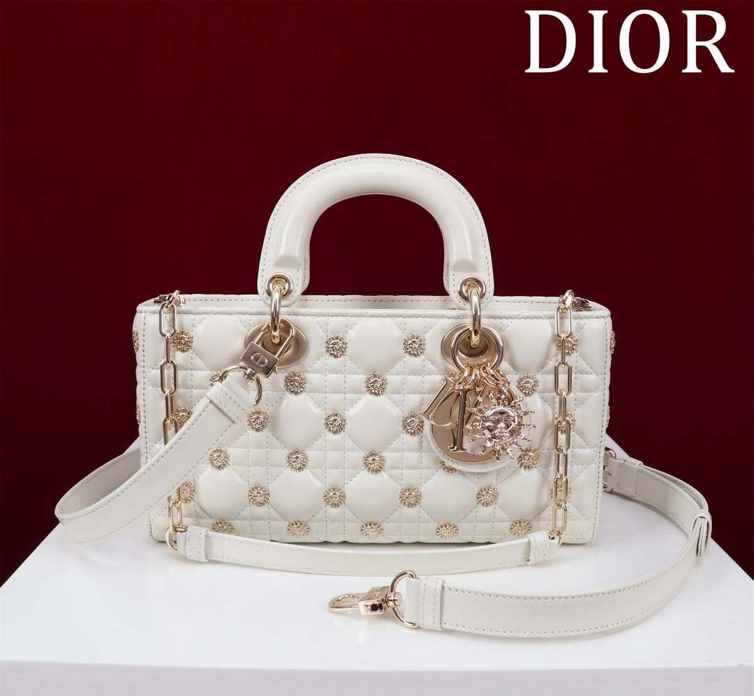 Dior M0540 Medium Lady D-Joy Bag White Cannage Lambskin with Gold-Finish Sun Studs - Default Title - View 2