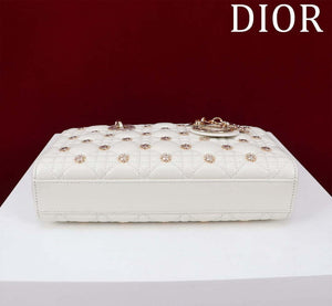 Dior M0540 Medium Lady D-Joy Bag White Cannage Lambskin with Gold-Finish Sun Studs - Default Title - View 5