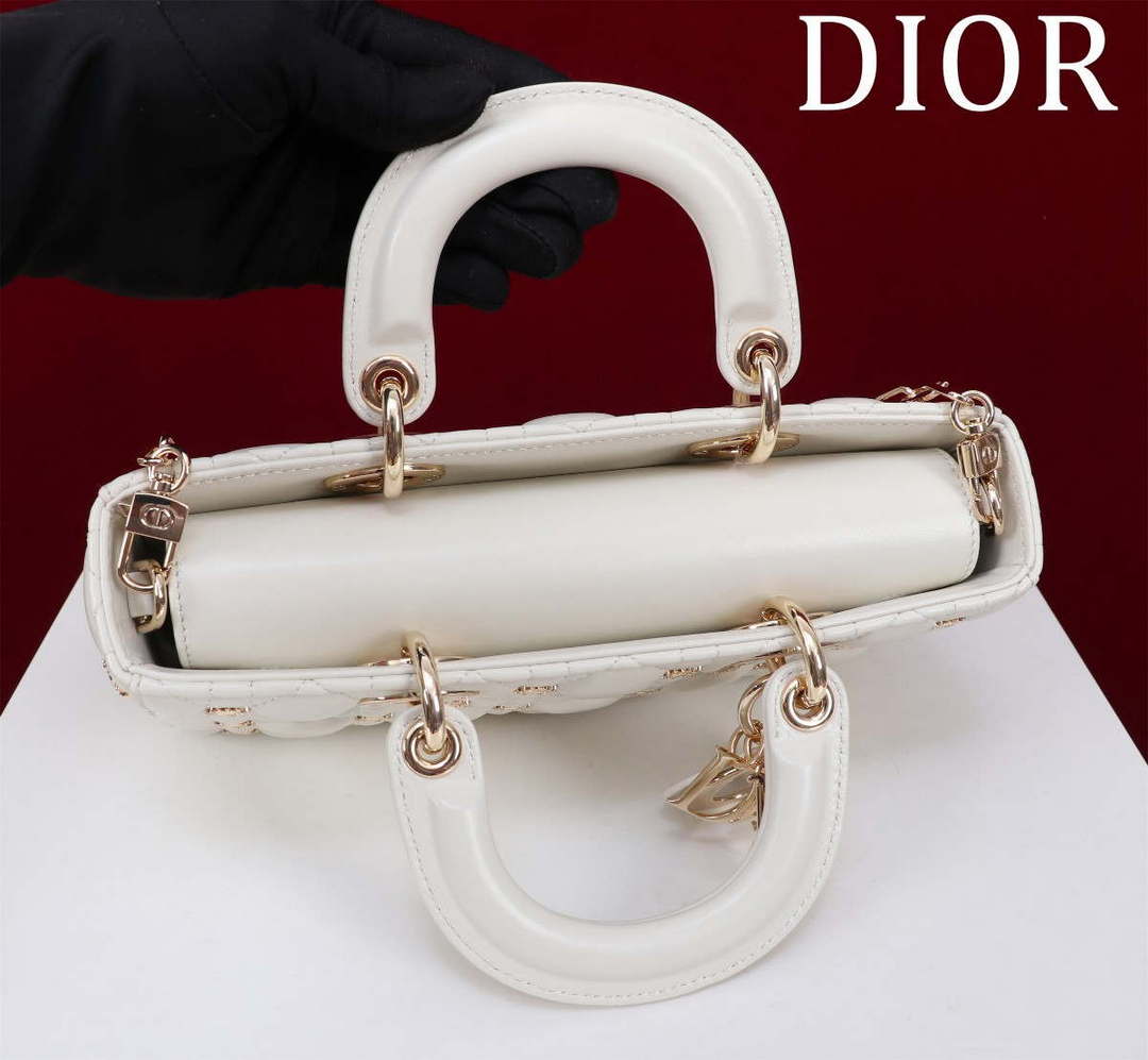 Dior M0540 Medium Lady D-Joy Bag White Cannage Lambskin with Gold-Finish Sun Studs