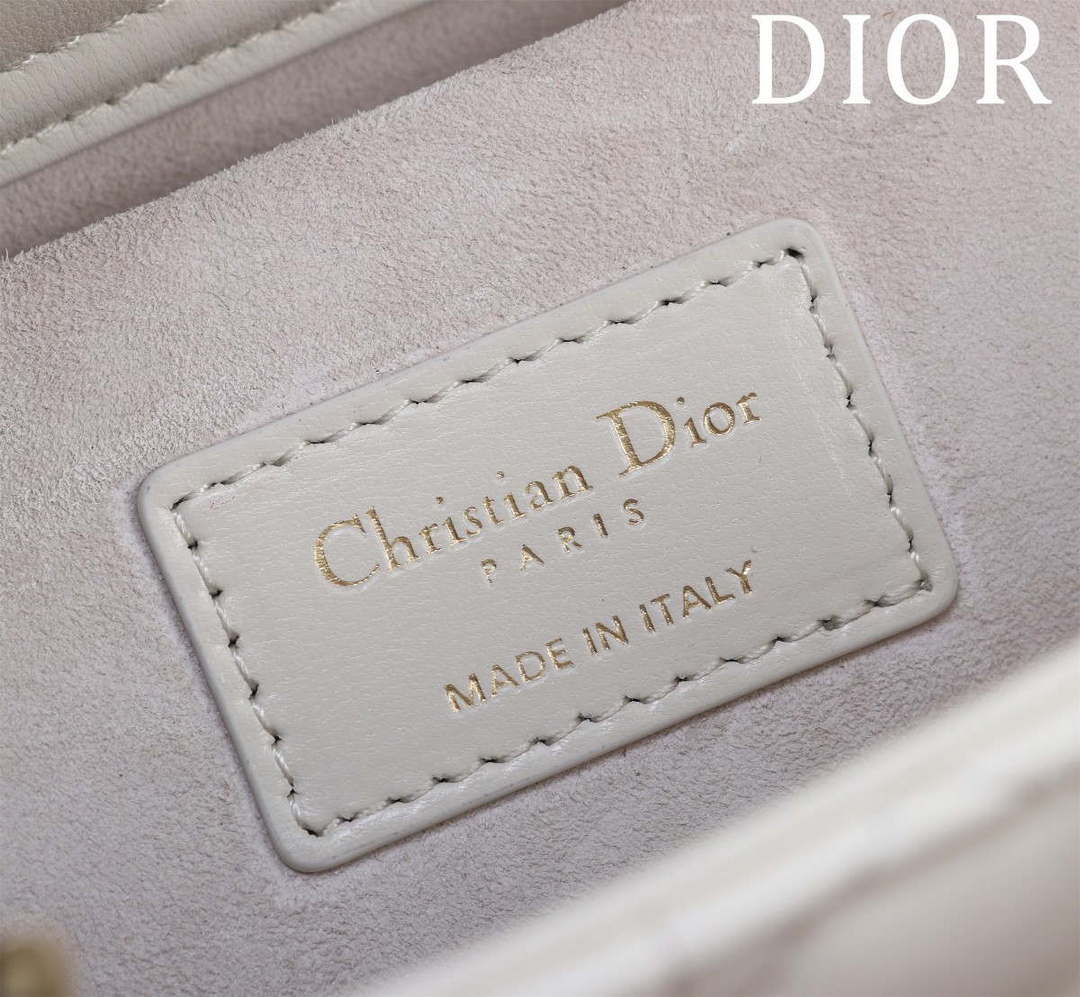 Dior M0540 Medium Lady D-Joy Bag White Cannage Lambskin with Gold-Finish Sun Studs