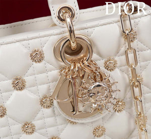 Dior M0540 Medium Lady D-Joy Bag White Cannage Lambskin with Gold-Finish Sun Studs - Default Title - View 10