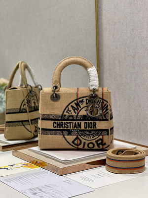 Dior M0565 Lady D-Life Medium Bag Beige Union Jute Fabric - Default Title - View 2
