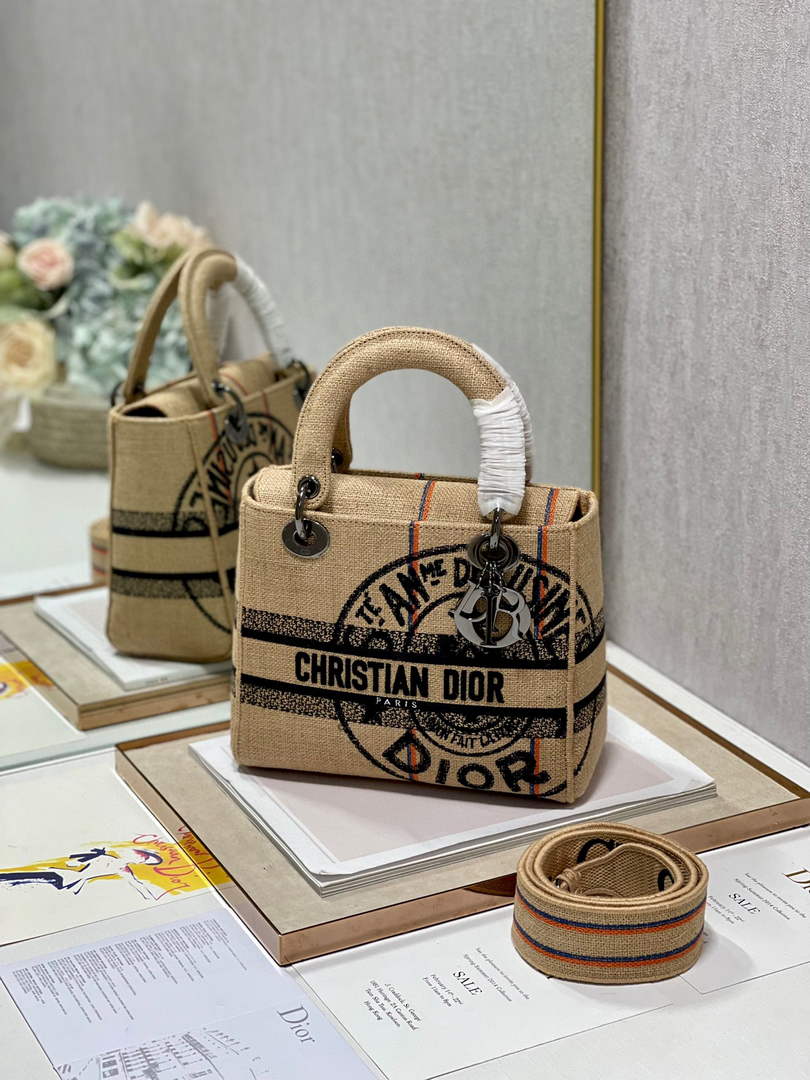 Dior M0565 Lady D-Life Medium Bag Beige Union Jute Fabric - Default Title - View 3