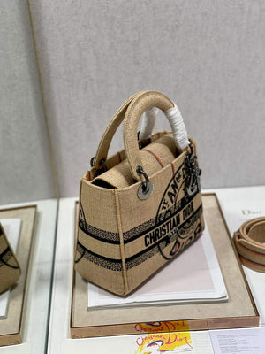 Dior M0565 Lady D-Life Medium Bag Beige Union Jute Fabric - Default Title - View 4