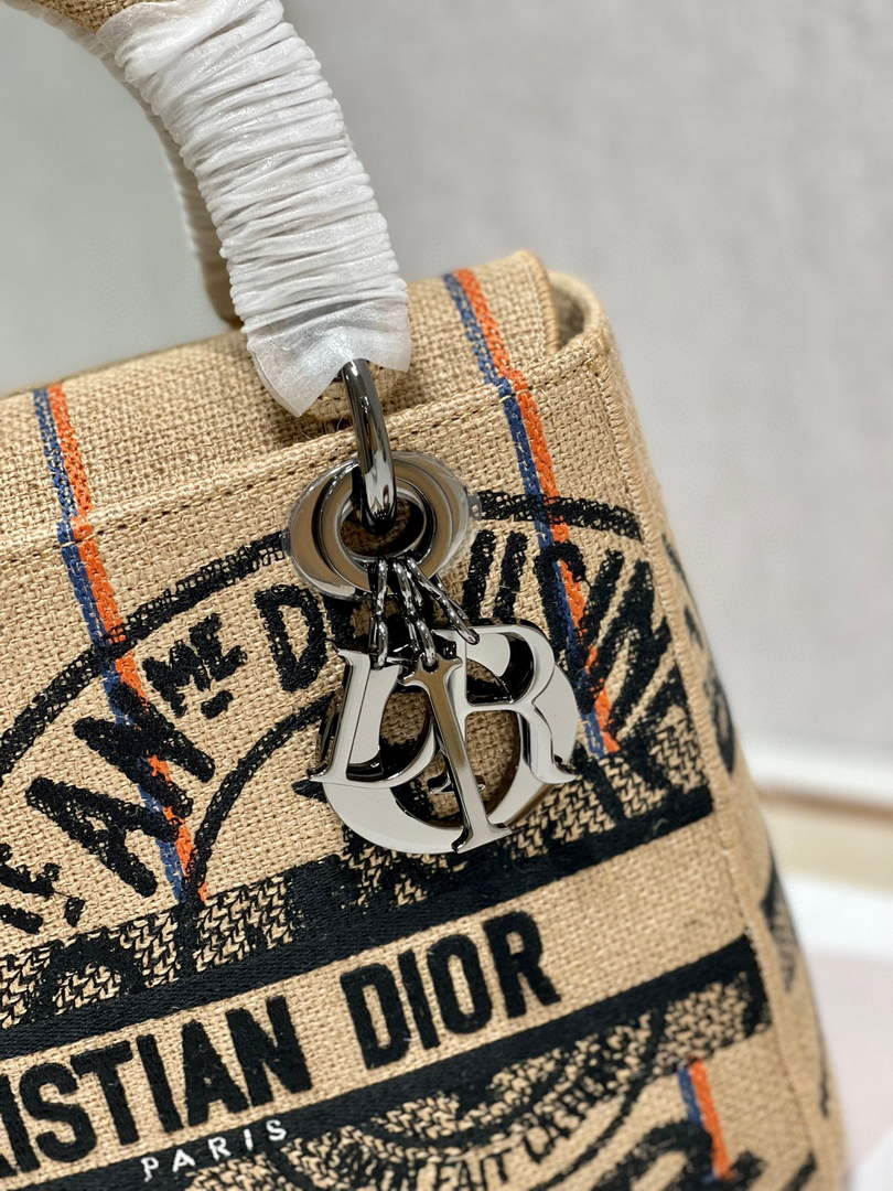 Dior M0565 Lady D-Life Medium Bag Beige Union Jute Fabric - Default Title - View 5