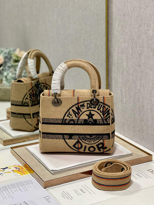 Dior M0565 Lady D-Life Medium Bag Beige Union Jute Fabric - Default Title - View 7