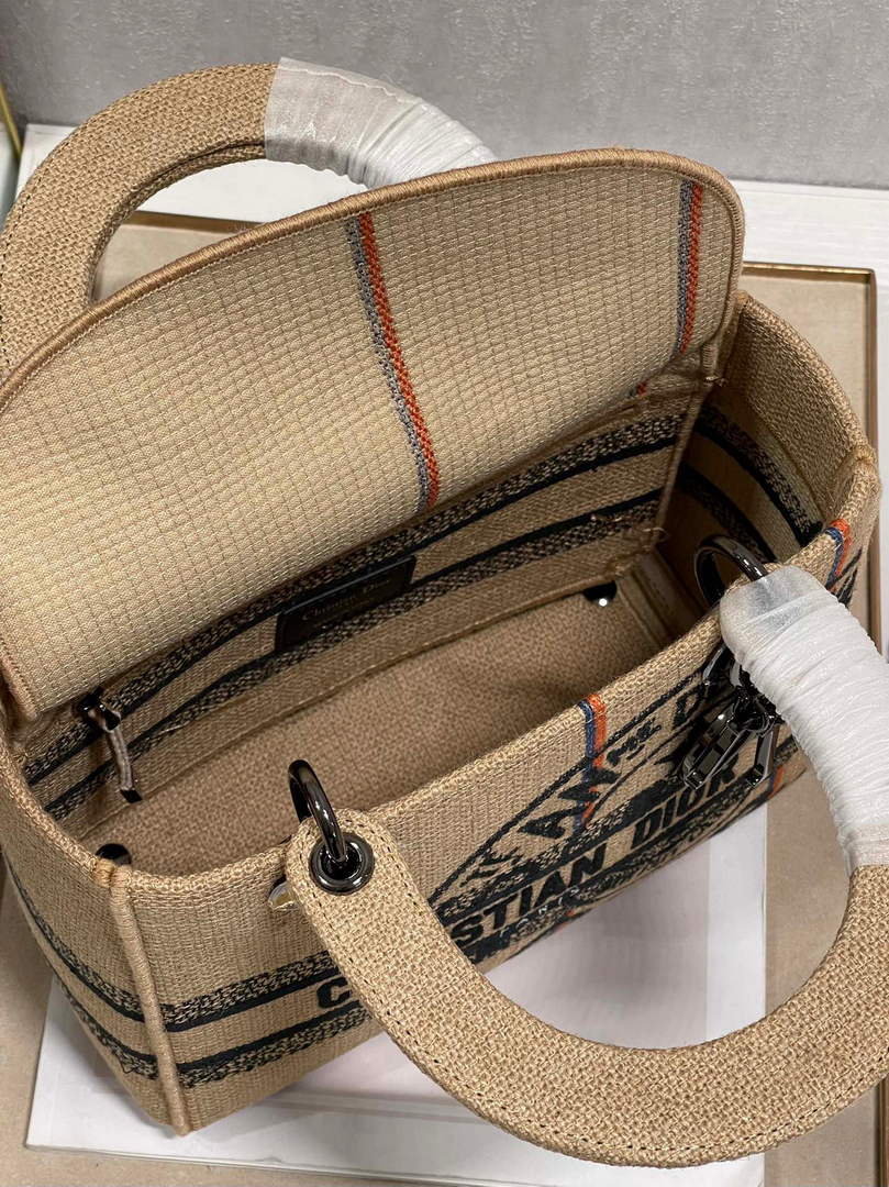 Dior M0565 Lady D-Life Medium Bag Beige Union Jute Fabric - Default Title - View 8