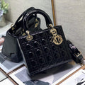 Dior M0565 Lady Dior Medium Tote Bag M950 Black Patent Cannage Calfskin - Default Title - View 1