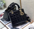 Dior M0565 Lady Dior Medium Tote Bag M950 Black Patent Cannage Calfskin