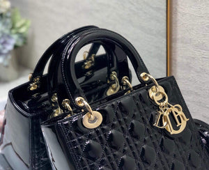 Dior M0565 Lady Dior Medium Tote Bag M950 Black Patent Cannage Calfskin - Default Title - View 2