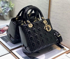 Dior M0565 Lady Dior Medium Tote Bag M950 Black Patent Cannage Calfskin - Default Title - View 3