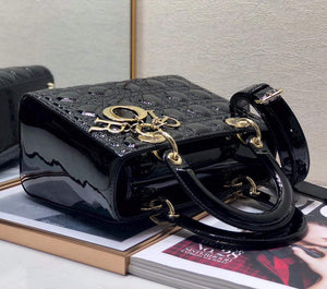 Dior M0565 Lady Dior Medium Tote Bag M950 Black Patent Cannage Calfskin - Default Title - View 4