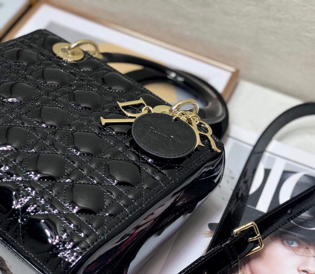 Dior M0565 Lady Dior Medium Tote Bag M950 Black Patent Cannage Calfskin - Default Title - View 5